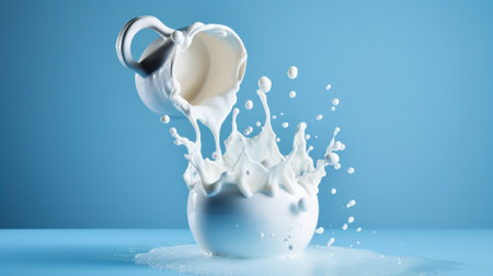 Milk splashing out of a milk jug. 3d renderingの素材