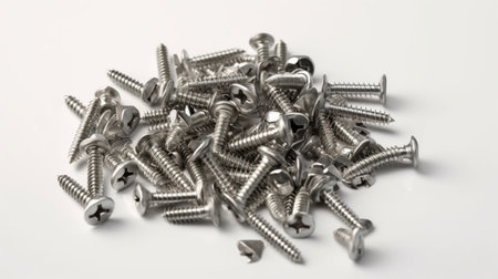 Pile of screws isolated on white background. Close-up.の素材