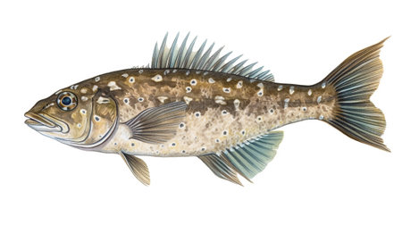 3D digital render of a brown grouper isolated on white backgroundの素材