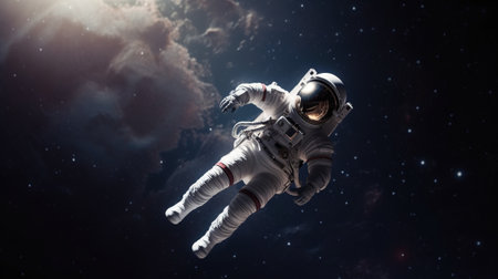 Astronaut in outer space. Mixed media. Mixed media. Mixed mediaの素材