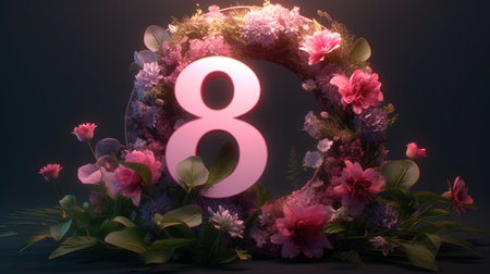 8 March, International Womens Day, Flower wreath on dark backgroundの素材