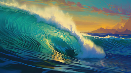 Surf wave in the ocean. 3d illustration. Computer generated image.の素材