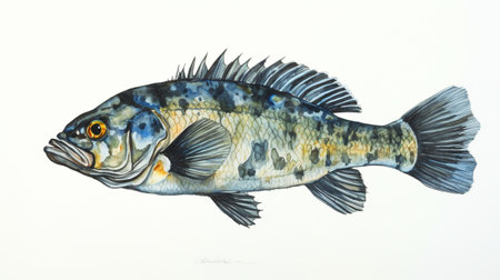 watercolor painting of a cichlid fish on white backgroundの素材