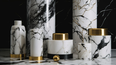 luxury cosmetic bottle lotion cream product with marble decor in bathroomの素材