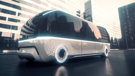 Side view of a modern bus on the street. 3D renderingの素材