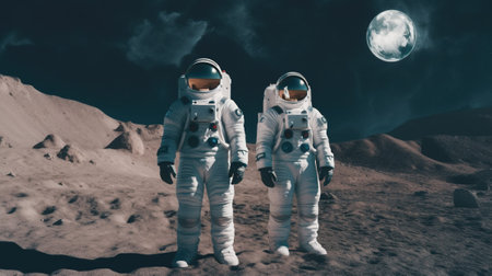 Astronauts in outer space against the background of the planet.の素材