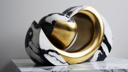 3d render of abstract geometric composition. Black and white marble background.の素材