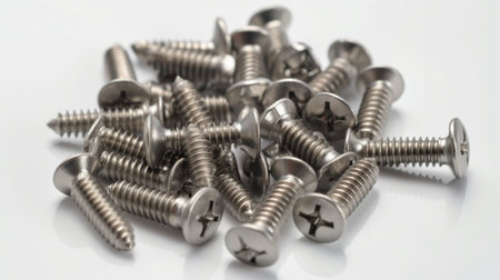 Screws on a white background. Close-up photo.の素材