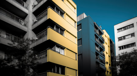 Modern apartment buildings on a sunny day. Facade of a modern apartment buildingの素材