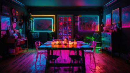 Interior of a night club with neon lights. Night club interiorの素材