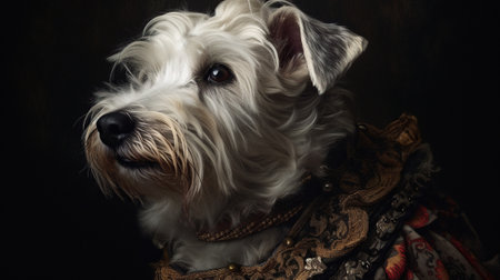 Portrait of a West Highland White Terrier on black background.の素材