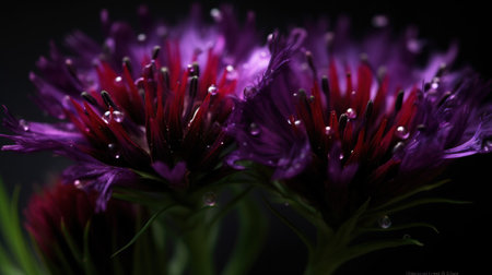purple cornflowers on a black background close-up macroの素材