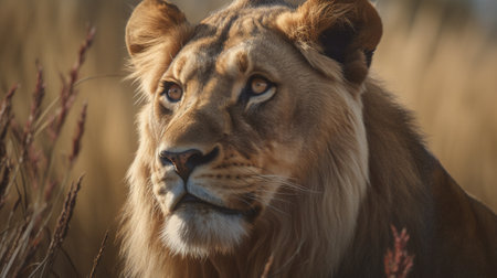 Male lion in the Okavango Delta - Moremi National Park in Botswanaの素材