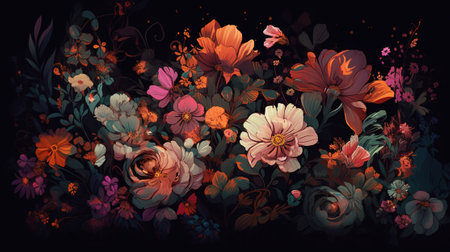 Grunge floral background with colorful flowers. Vector Illustration.の素材
