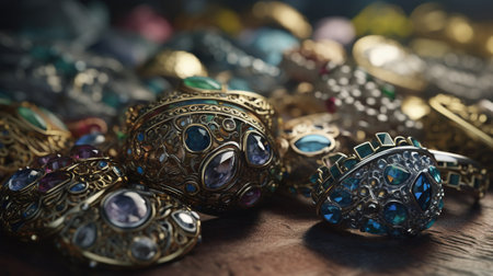 Jewelry. Jewelry on a wooden background. Selective focus.の素材