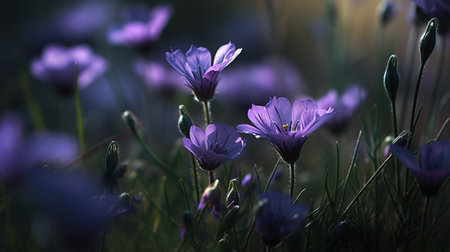 Beautiful purple flowers in the meadow at sunset. Soft focus.の素材