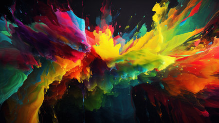 abstract background with colorful splashes of paint on a black backgroundの素材