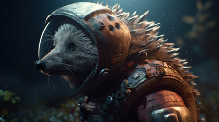 Fantasy image of a hedgehog in an astronaut's helmet.の素材