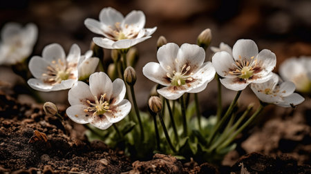 Beautiful white spring flowers on a dark background. Macro photography.の素材