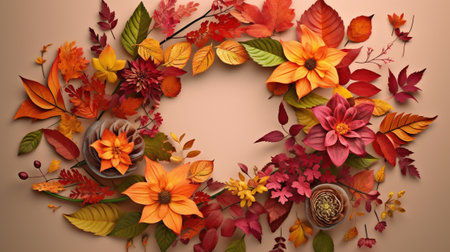 Autumn leaves frame with space for your text, 3d renderの素材