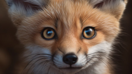 Close up of a red fox looking at the camera with blue eyesの素材