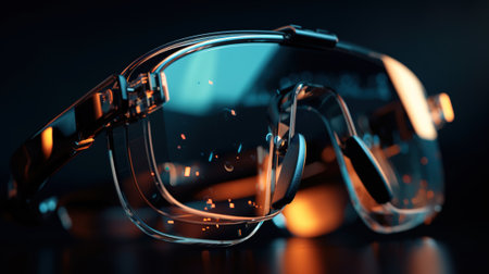 Protective glasses on a dark background. 3d rendering toned imageの素材