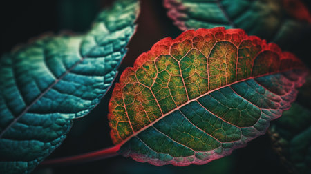 Close up of green and red leaf with filter effect retro vintage styleの素材