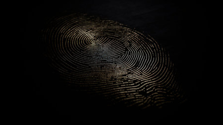 Detail of a fingerprint on a black background. Selective focus.の素材