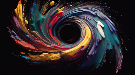 Abstract background with color splashes and blots on a black backgroundの素材