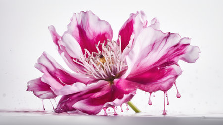 Beautiful pink flower with water drops on white background, studio shotの素材