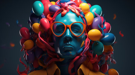 Portrait of a woman with colorful balloons. 3d rendering.の素材