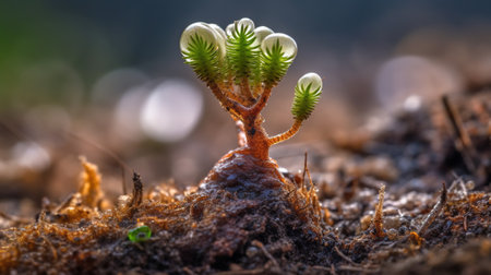 Young seedling growing in the soil. Concept of new life.の素材