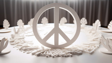 Peace symbol on the table. 3D rendering. Selective focus.の素材