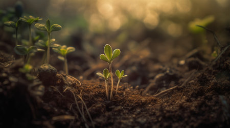 Green seedling illustrating concept of new life and natural growing from seedの素材