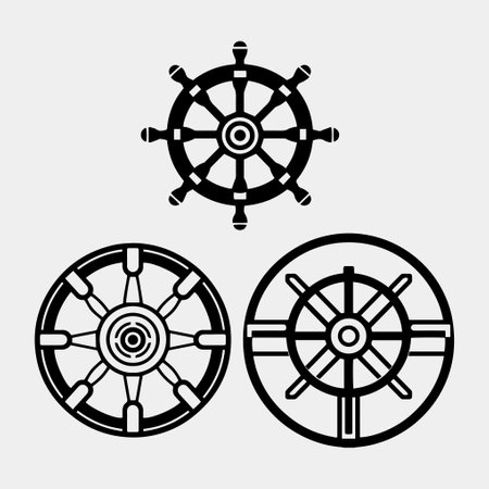 Ship wheel icon set. Silhouette vectorのイラスト素材