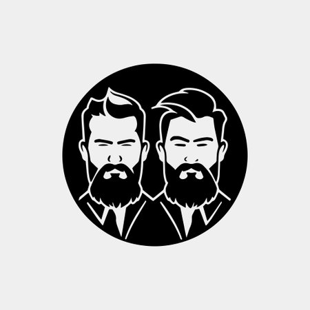 Pair of vector bearded men faces hipsters with different haircuts, mustaches, beards. Perfect for Silhouettes, avatars, heads, emblems, icons, labels.のイラスト素材