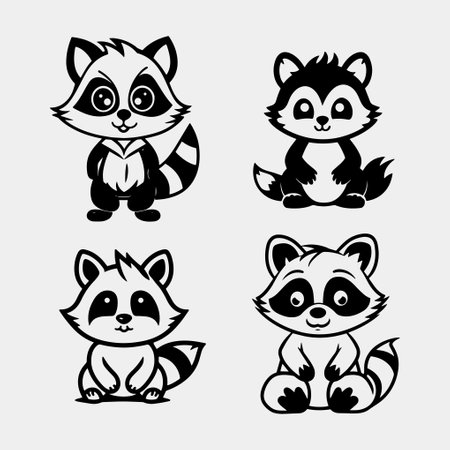 set of cute Raccoon with Dexterous Front Paws and Ringed Tail Vector Setのイラスト素材