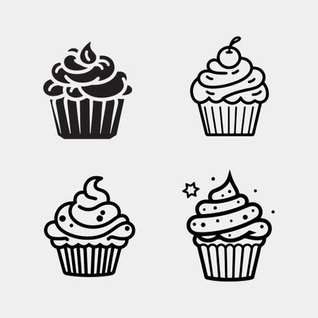 vector set of Cupcake isolated on white backgroundのイラスト素材