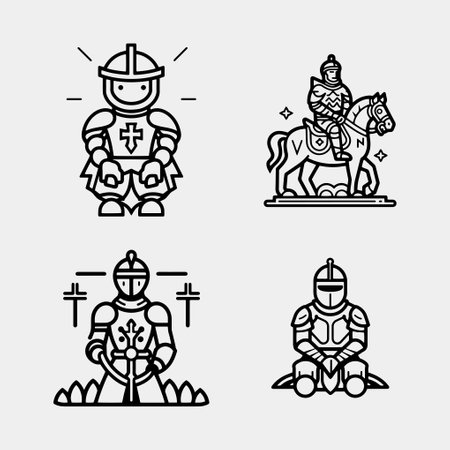 set of medival knight vector isolated on white backgroundのイラスト素材
