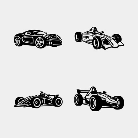 set of Black silhouette of race cars. vector isolated on white backgroundのイラスト素材