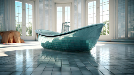 3d rendering of a modern bathroom with a bathtub in itの素材