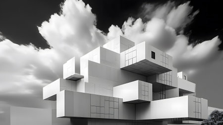 Black and white house with sky Generative AI, AI Generatedの素材