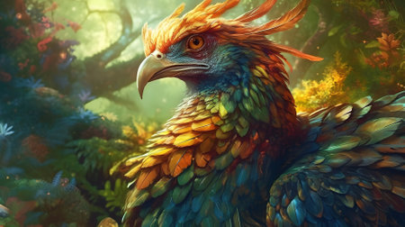 a close up of a colorful bird Generative AI, AI Generatedの素材