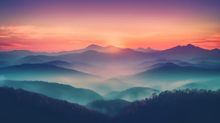 beautiful mountain landscape with clouds and sunrise Generative AI, AI Generatedの素材