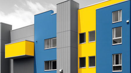 Blue and Yellow building in the city Generative AI, AI Generatedの素材