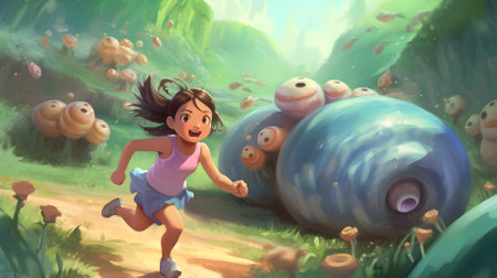 a girl running in the forest Generative AI, AI Generatedの素材