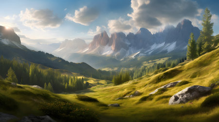 beautiful mountain landscape. nature, illustration Generative AI, AI Generatedの素材