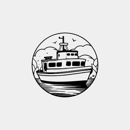 vector logo of a ship in the oceanのイラスト素材