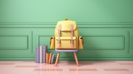 backpack and school bag on green background Generative AI, AI Generatedの素材