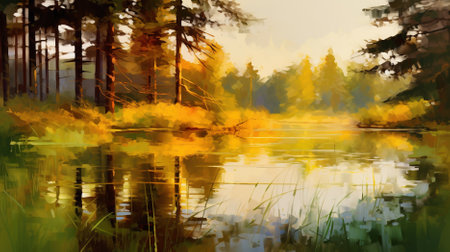 autumn landscape with colorful trees Generative AI, AI Generatedの素材
